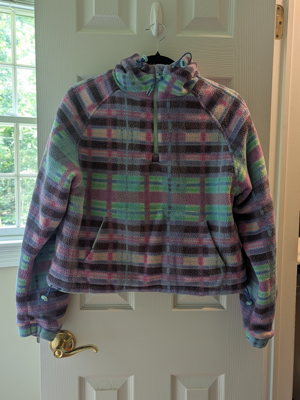 Outdoor Voices Purple Multi Plaid Half-Zip Hooded Fleece